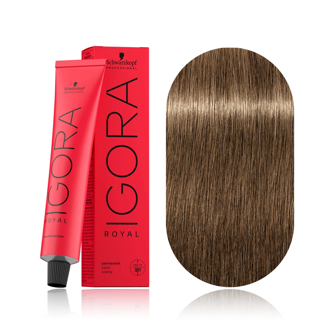 Schwarzkopf IGORA Royal 8-00 Light Blonde Natural Extra permanent hair color tube, box and hair swatch