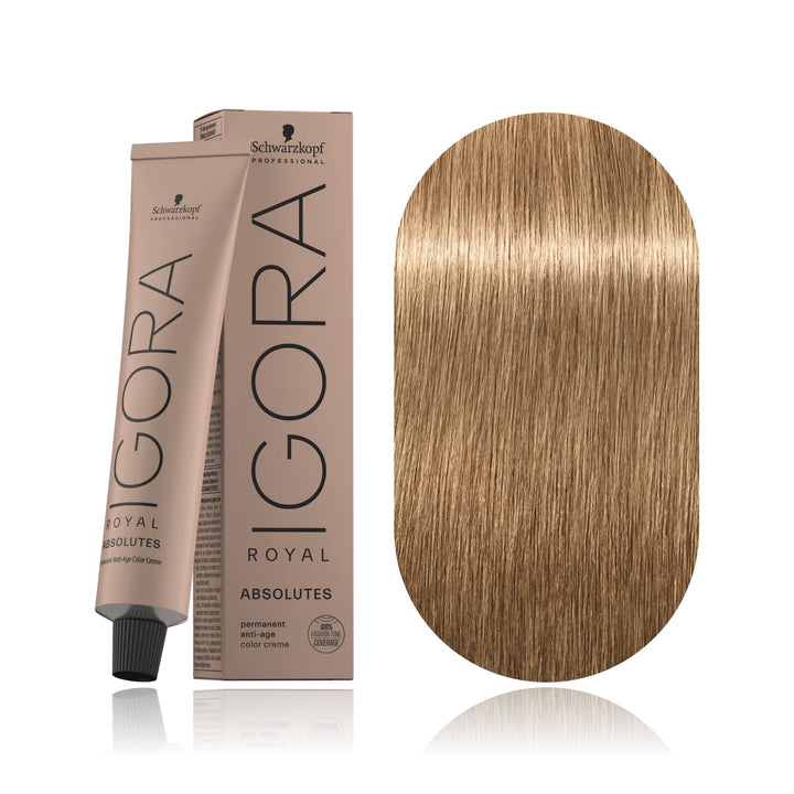 Schwarzkopf IGORA Royal Absolutes 9-40 Extra Light Blonde Beige Natural permanent hair color tube, box and hair swatch