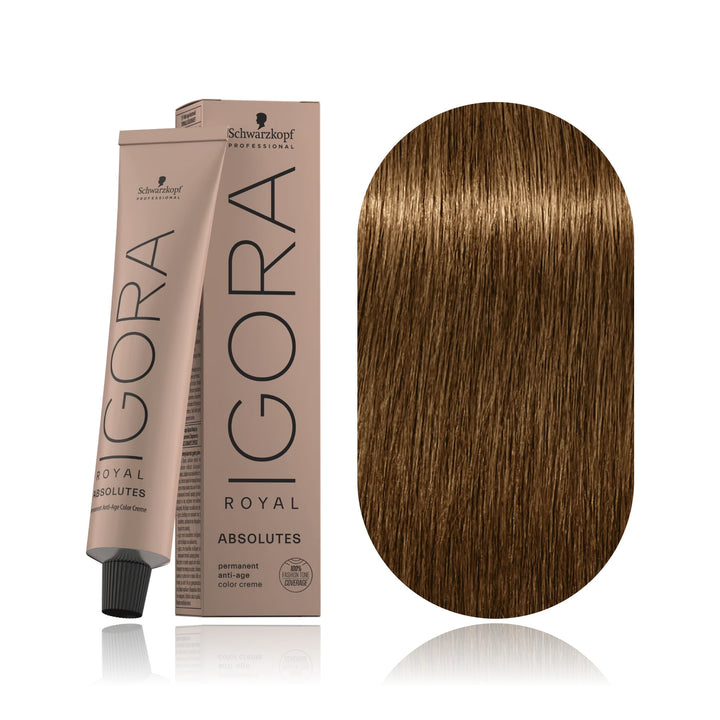 Schwarzkopf IGORA Royal Absolutes 9-460 Extra Light Blonde Beige Chocolate Natural permanent hair color tube, box and hair swatch
