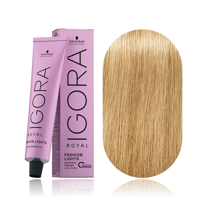 Schwarzkopf IGORA Royal Fashion Lights L-00 Blonde Natural Extra permanent highlift hair color tube, box and hair swatch