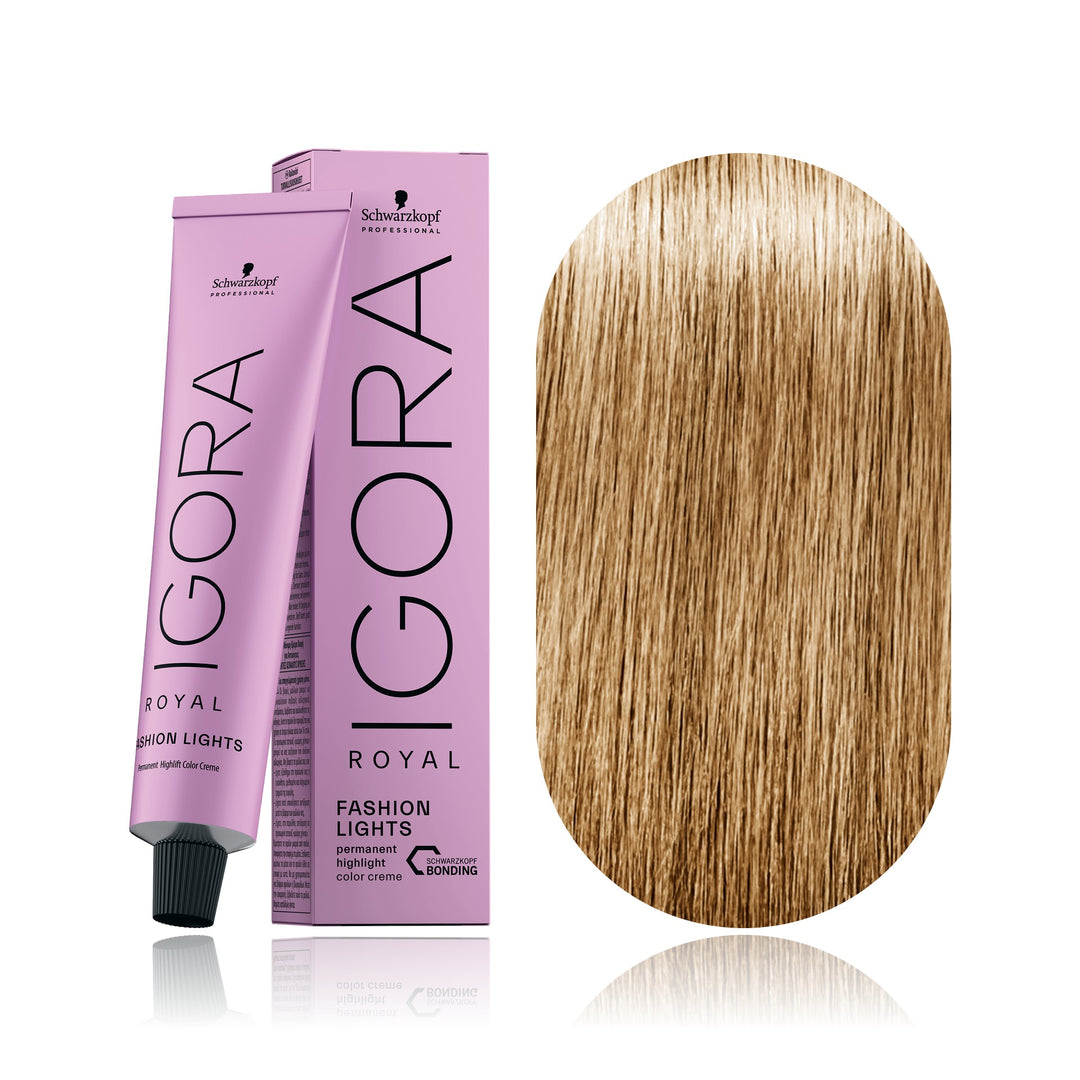 Schwarzkopf IGORA Royal Fashion Lights L-44 Beige Extra permanent highlift hair color tube, box and hair swatch