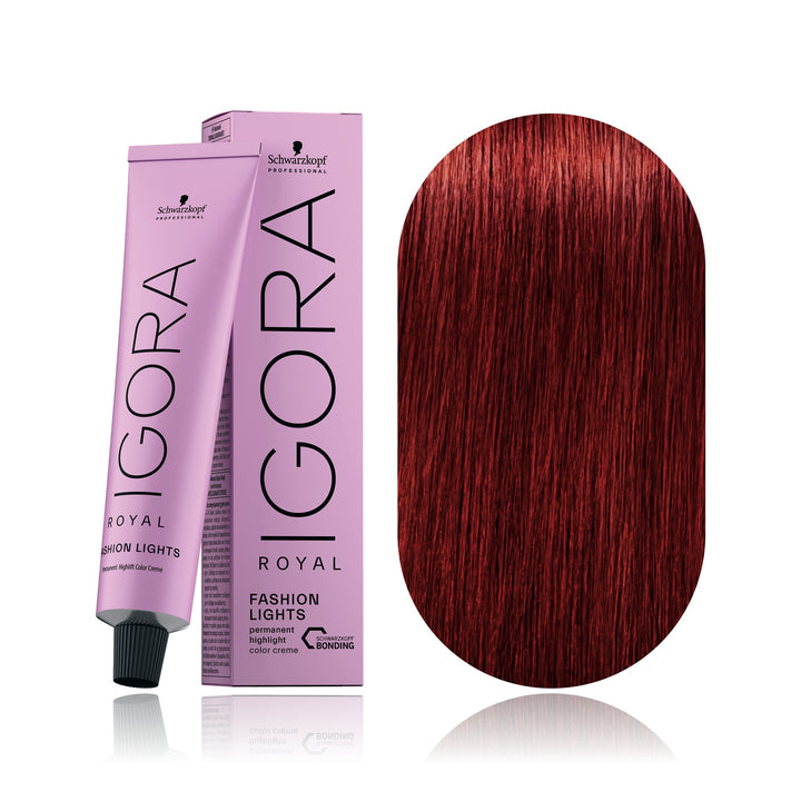 Schwarzkopf IGORA Royal Fashion Lights L-88 Red Extra permanent highlift hair color tube, box and hair swatch