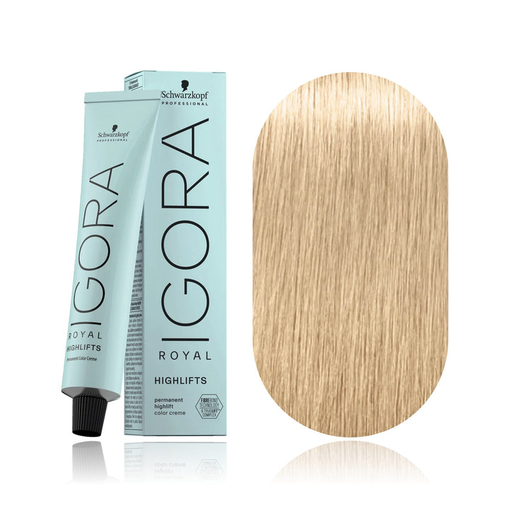Schwarzkopf IGORA Royal Highlifts 12-0 Special Blonde Natural permanent hair color tube, box and hair swatch
