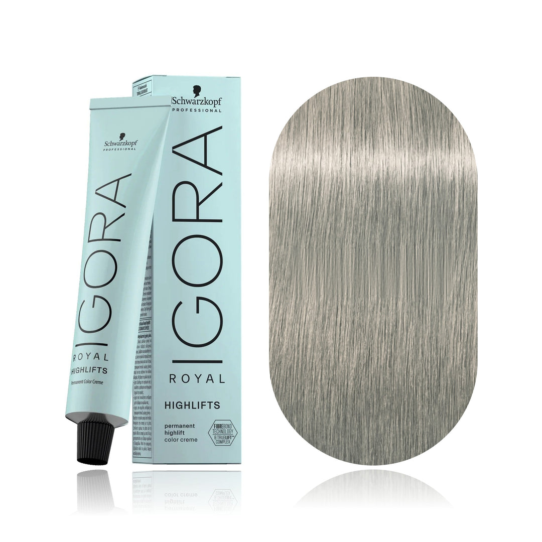 Schwarzkopf IGORA Royal Highlifts 12-22 Special Blonde Ash Extra permanent hair color tube, box and hair swatch