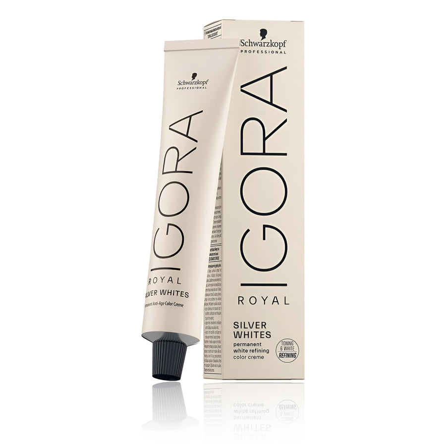 Schwarzkopf IGORA Royal Silver Whites permanent white refining color creme tube and box