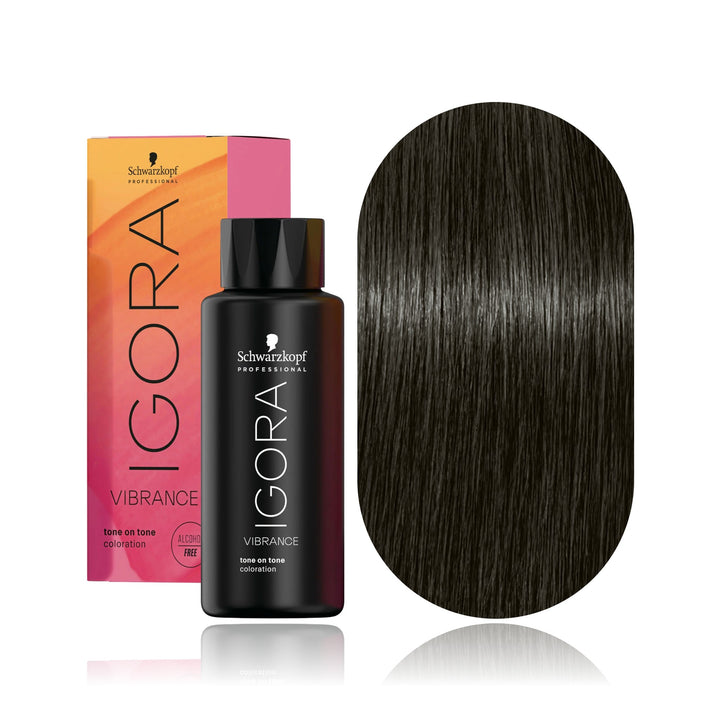 Schwarzkopf IGORA Vibrance 5-21 Light Brown Ash Cendré demi-permanent hair color bottle, box and hair swatch