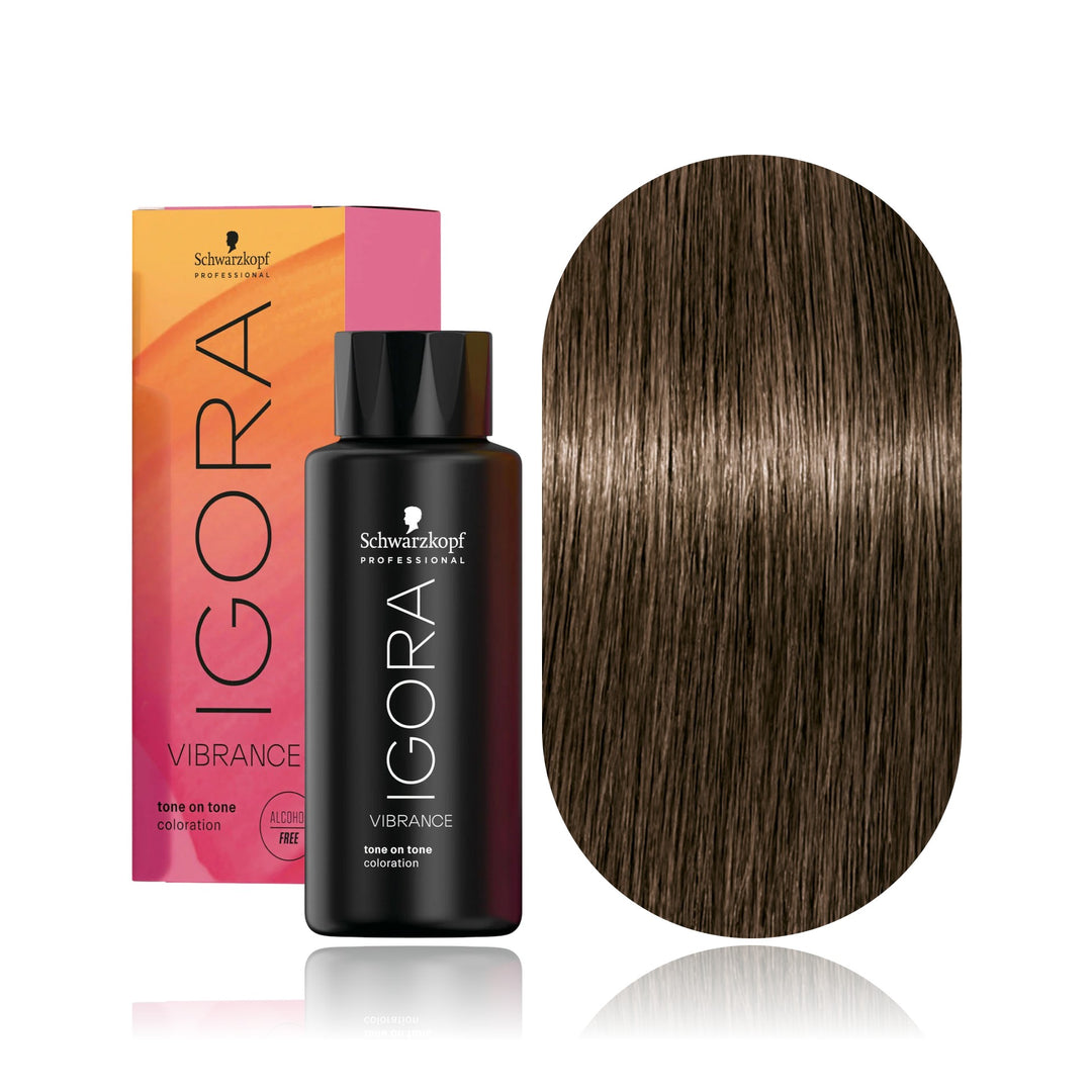 Schwarzkopf IGORA Vibrance 6-00 Dark Blonde Natural Extra demi-permanent hair color bottle, box and hair swatch