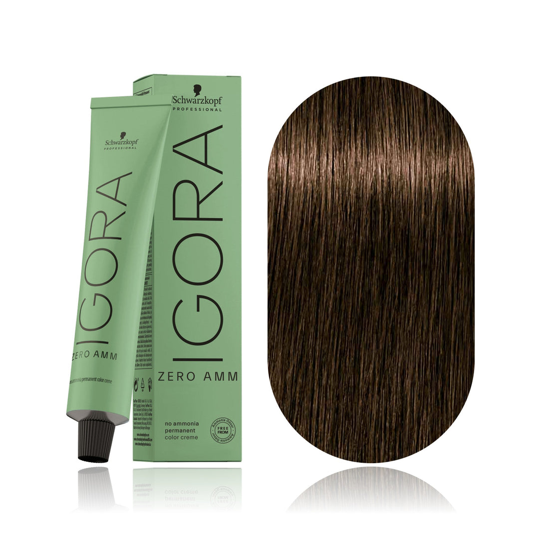 Schwarzkopf IGORA ZERO AMM 3-0 Dark Brown Natural no ammonia permanent hair color tube, box and hair swatch