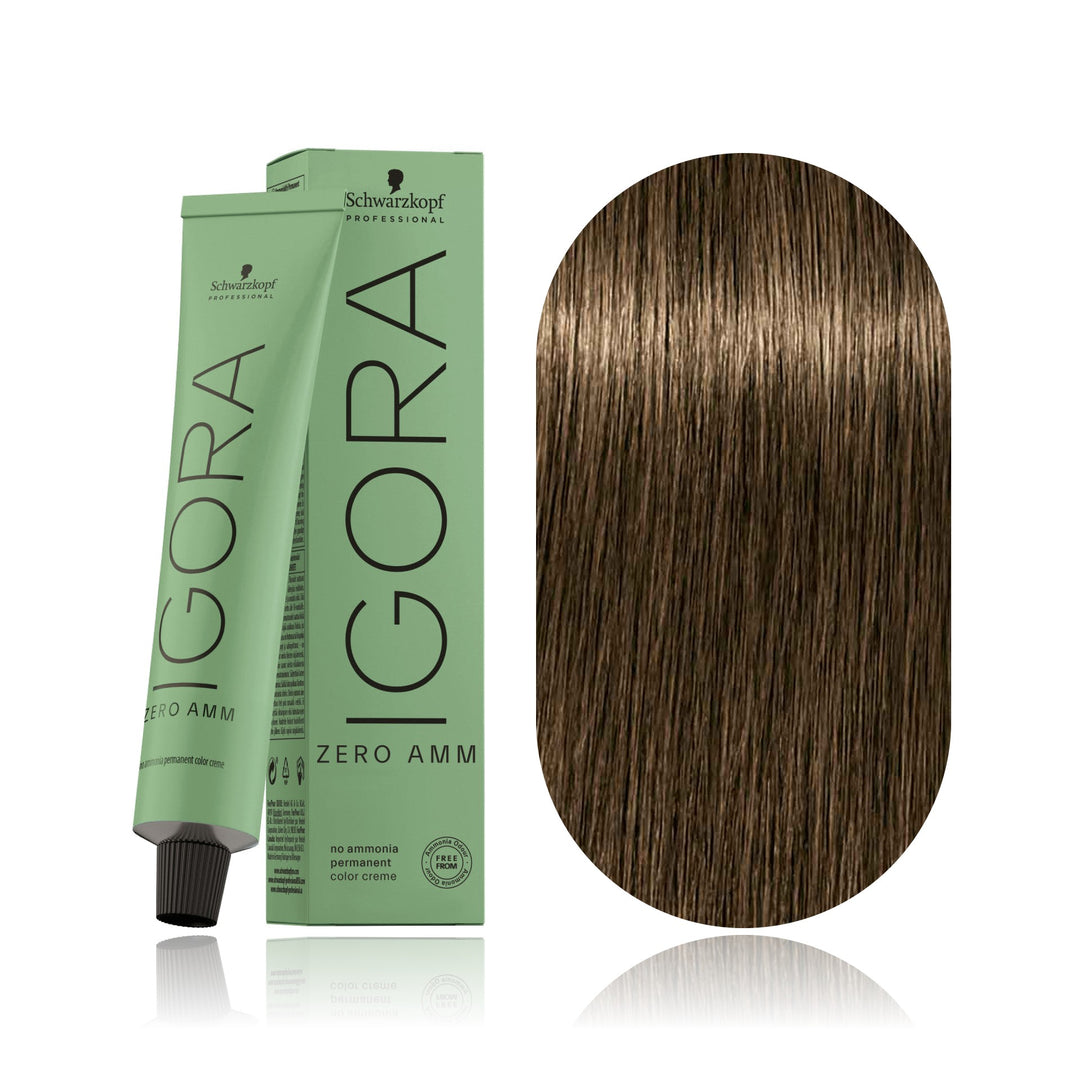 Schwarzkopf IGORA ZERO AMM 5-0 Light Brown Natural no ammonia permanent hair color tube, box and hair swatch