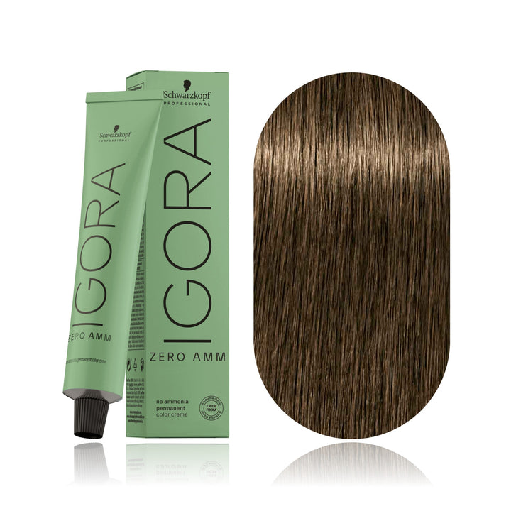 Schwarzkopf IGORA ZERO AMM 5-0 Light Brown Natural no ammonia permanent hair color tube, box and hair swatch