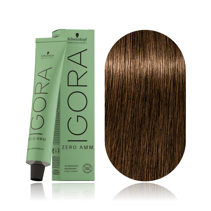 Schwarzkopf IGORA ZERO AMM 5-00 Light Brown Natural Extra no ammonia permanent hair color tube, box and hair swatch