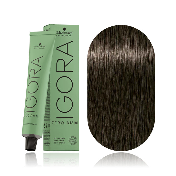 Schwarzkopf IGORA ZERO AMM 5-1 Light Brown Cendré no ammonia permanent hair color tube, box and hair swatch