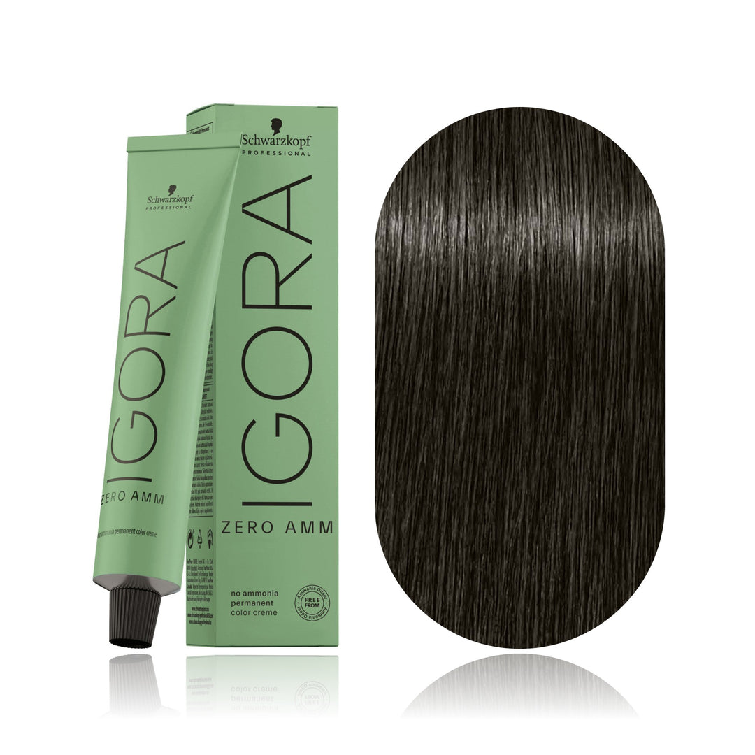 Schwarzkopf IGORA ZERO AMM 5-21 Light Brown Ash Cendré no ammonia permanent hair color tube, box and hair swatch