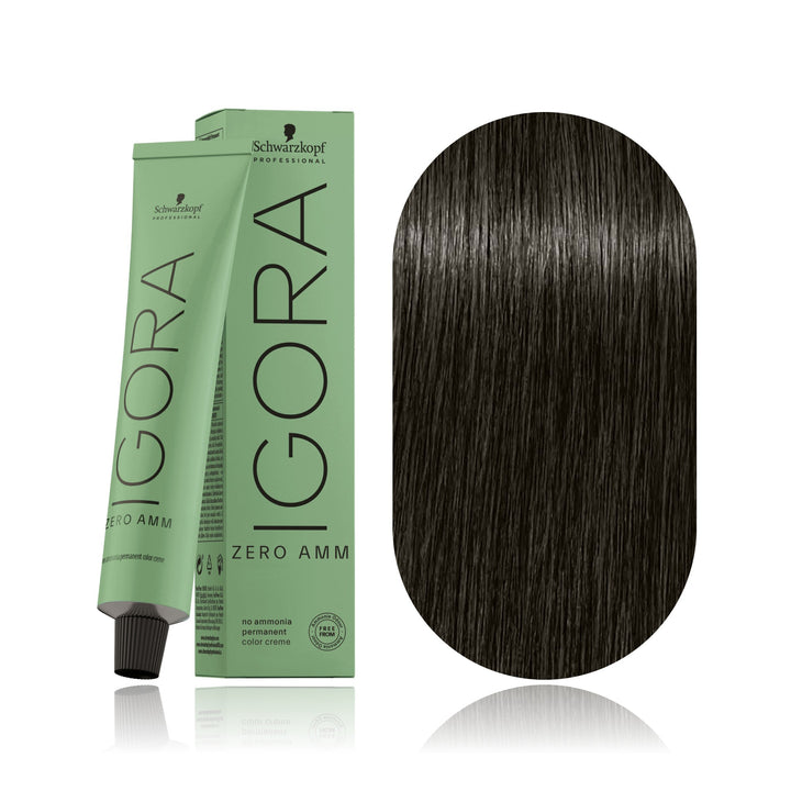 Schwarzkopf IGORA ZERO AMM 5-21 Light Brown Ash Cendré no ammonia permanent hair color tube, box and hair swatch