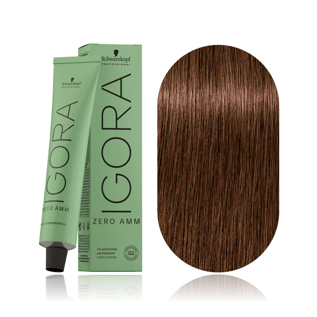Schwarzkopf IGORA ZERO AMM 5-60 Light Brown Chocolate Natural no ammonia permanent hair color tube, box and hair swatch