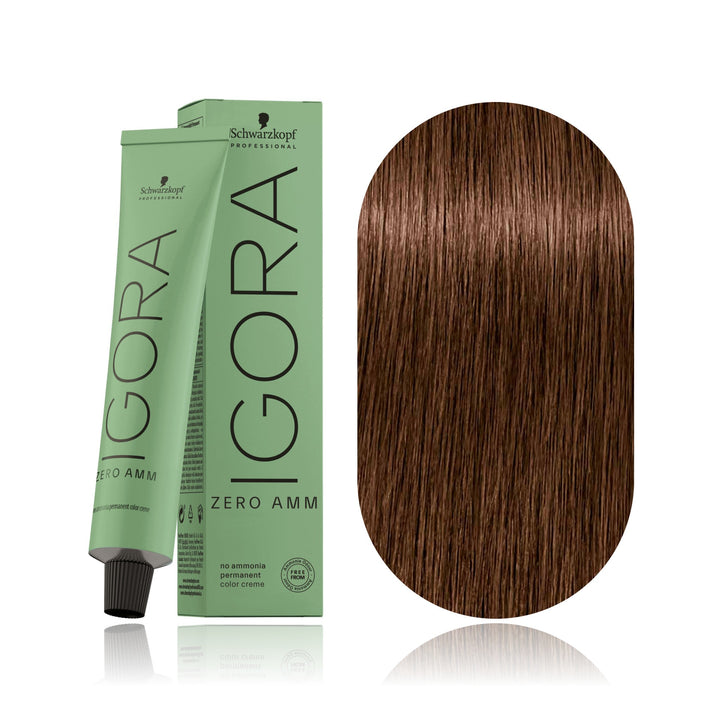 Schwarzkopf IGORA ZERO AMM 5-60 Light Brown Chocolate Natural no ammonia permanent hair color tube, box and hair swatch