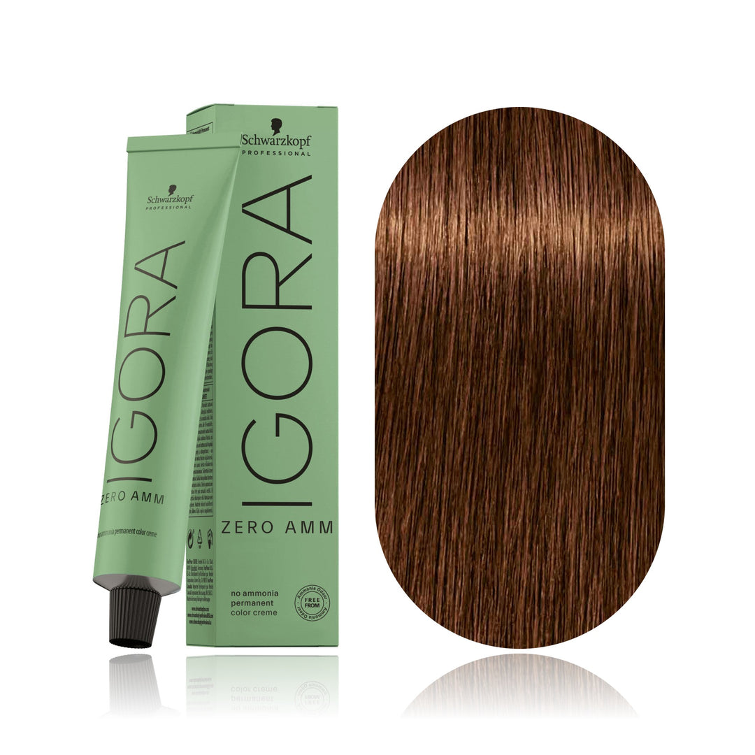 Schwarzkopf IGORA ZERO AMM 5-67 Light Brown Chocolate Copper no ammonia permanent hair color tube, box and hair swatch