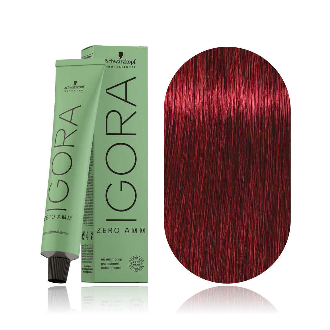 Schwarzkopf IGORA ZERO AMM 5-88 Light Brown Red Extra no ammonia permanent hair color tube, box and hair swatch