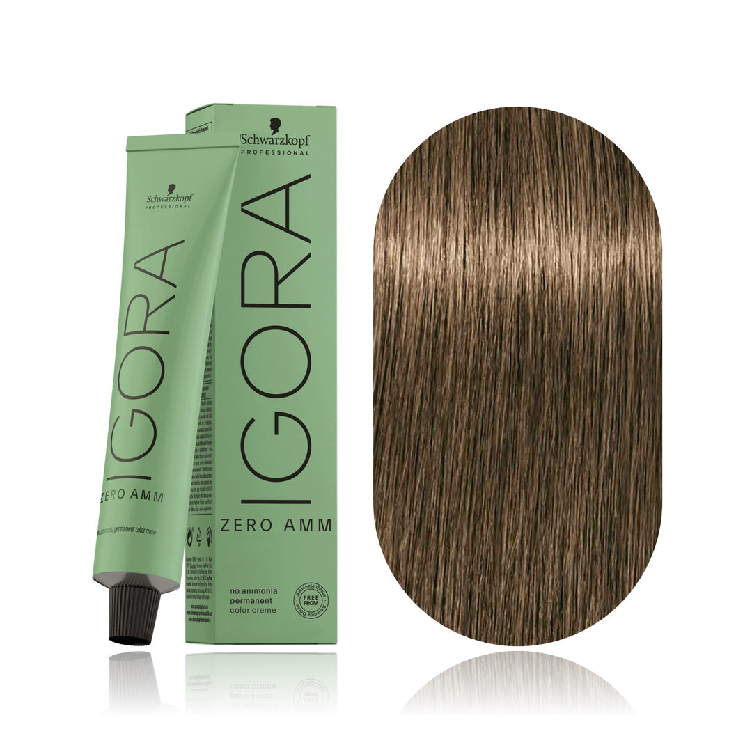 Schwarzkopf IGORA ZERO AMM 6-0 Dark Blonde Natural no ammonia permanent hair color tube, box and hair swatch