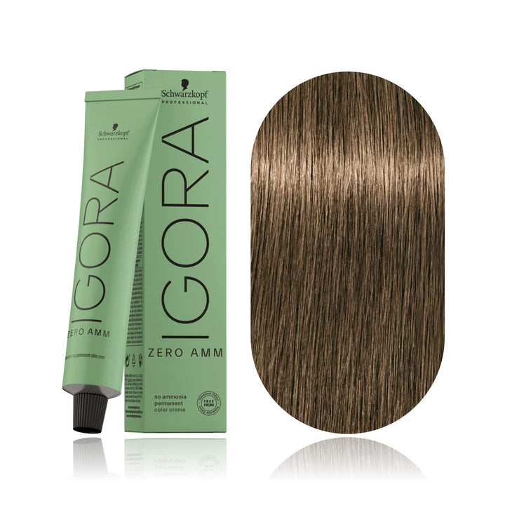 Schwarzkopf IGORA ZERO AMM 6-0 Dark Blonde Natural no ammonia permanent hair color tube, box and hair swatch