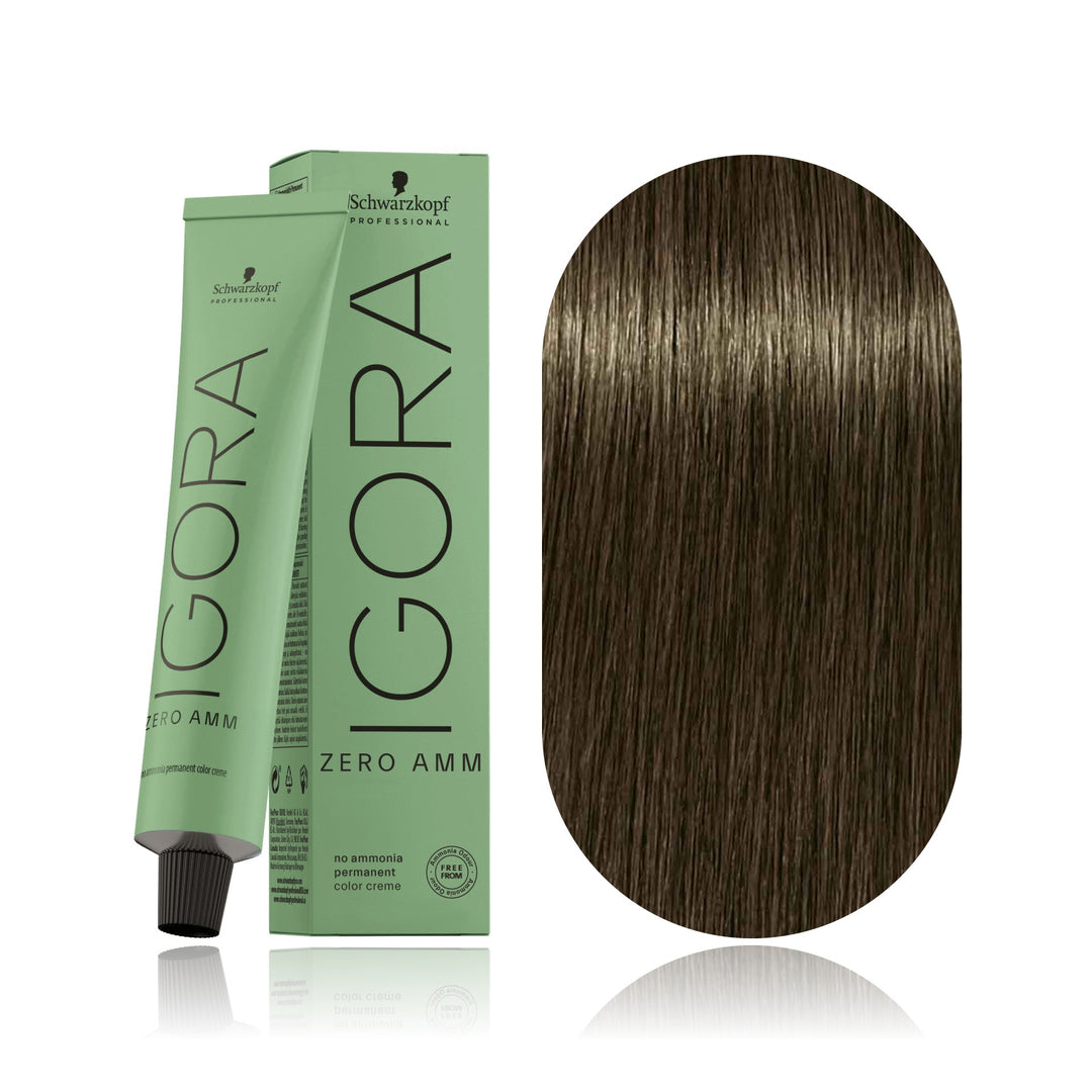 Schwarzkopf IGORA ZERO AMM 6-31 Dark Blonde Matte Cendré no ammonia permanent hair color tube, box and hair swatch