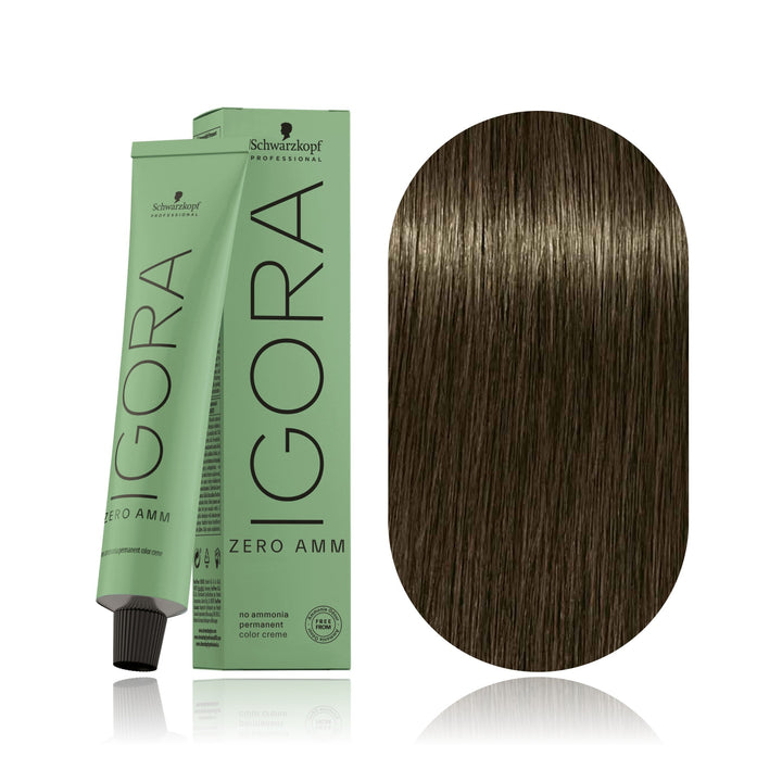 Schwarzkopf IGORA ZERO AMM 6-31 Dark Blonde Matte Cendré no ammonia permanent hair color tube, box and hair swatch