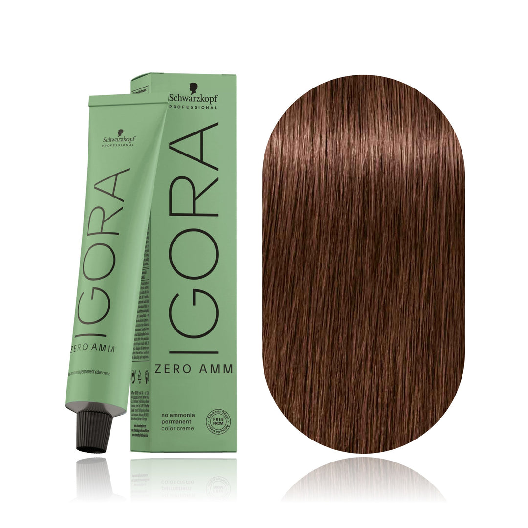 Schwarzkopf IGORA ZERO AMM 6-68 Dark Blonde Chocolate Red no ammonia permanent hair color tube, box and hair swatch