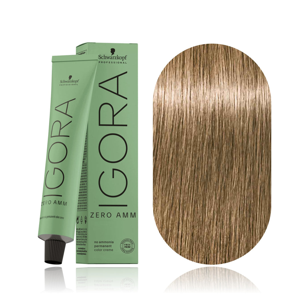 Schwarzkopf IGORA ZERO AMM 7-0 Medium Blonde Natural no ammonia permanent hair color tube, box and hair swatch