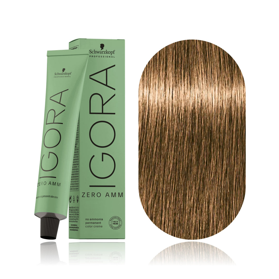 Schwarzkopf IGORA ZERO AMM 7-00 Medium Blonde Natural Extra no ammonia permanent hair color tube, box and hair swatch