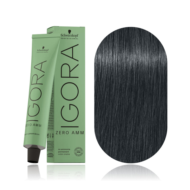 Schwarzkopf IGORA ZERO AMM 7-21 Medium Blonde Ash Cendré no ammonia permanent hair color tube, box and hair swatch