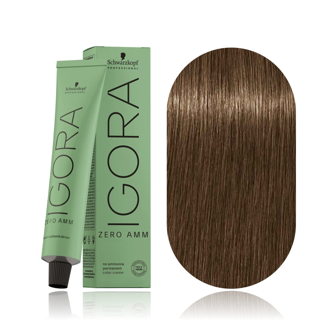 Schwarzkopf IGORA ZERO AMM 7-42 Medium Blonde Beige Ash no ammonia permanent hair color tube, box and hair swatch