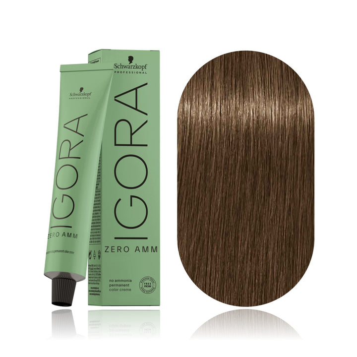 Schwarzkopf IGORA ZERO AMM 7-42 Medium Blonde Beige Ash no ammonia permanent hair color tube, box and hair swatch