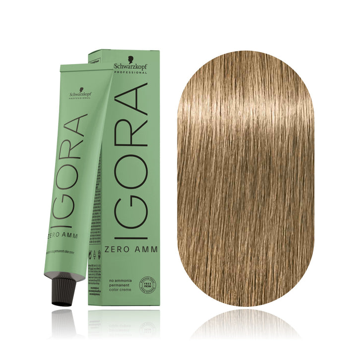 Schwarzkopf IGORA ZERO AMM 8-0 Light Blonde Natural no ammonia permanent hair color tube, box and hair swatch