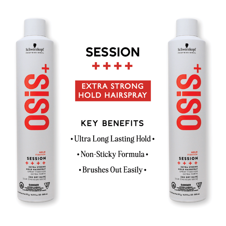 Schwarzkopf OSiS+ Session - key benefits: ultra long-lasting hold, non-sticky, brushes out easily