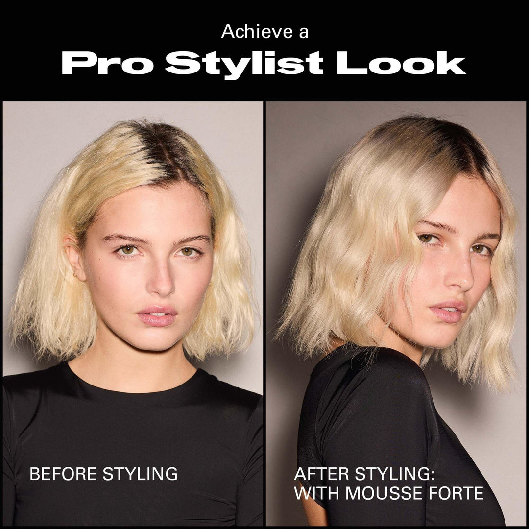 Sebastian Professional Mousse Forte Strong Hold Volumizing Mousse - before and after styling
