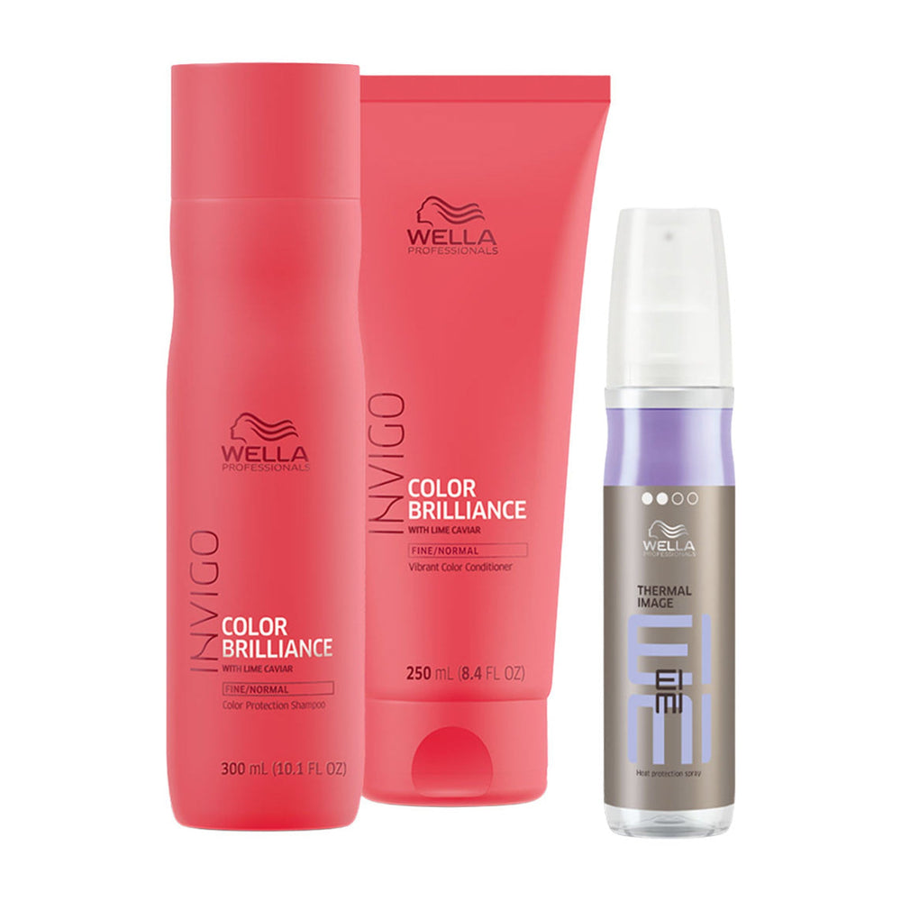 Wella Invigo Color Brilliance Holiday Box for Fine/Normal Hair - shampoo, conditioner and EIMI Thermal Image inside