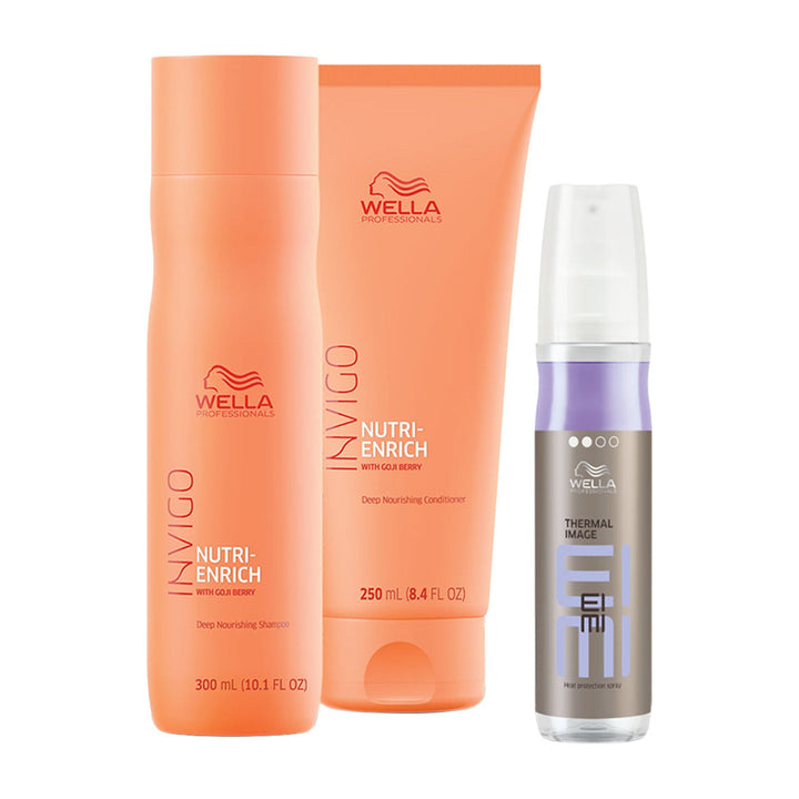 Wella Invigo Nutri-Enrich Holiday Box - shampoo, conditioner and EIMI Thermal Image inside